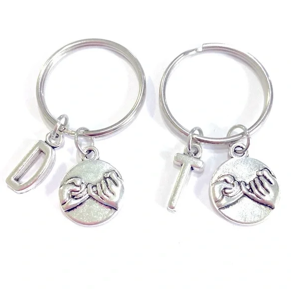 Pinky Promise Keychains Set Of 2 Personalized Initials Best Friends Gift - Picture 1 of 2